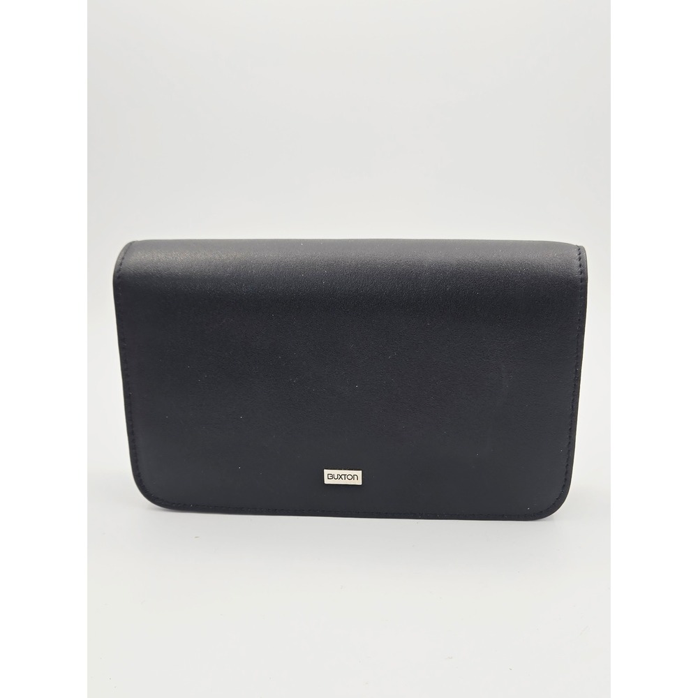 Buxton Black Leather Crossbody Wallet Purse Organizer Clutch Detachable Strap